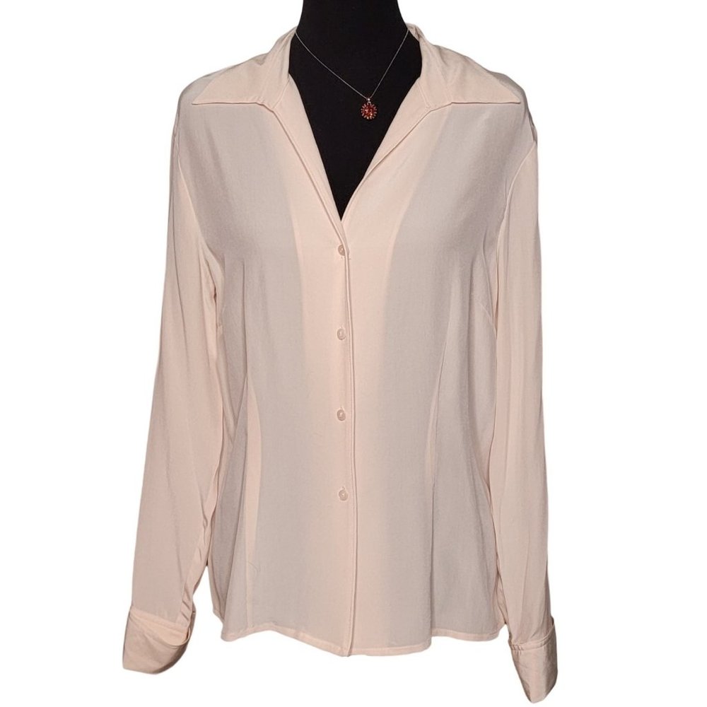 NWOT Jones Wear Peach Long Sleeve Silk Button Up Blouse – Size 12